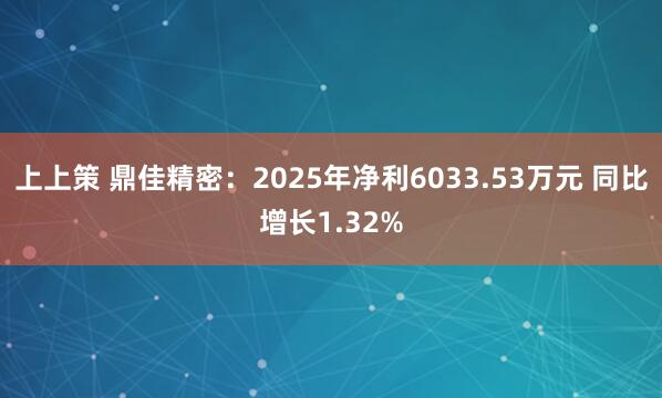 上上策 鼎佳精密：2025年净利6033.53万元 同比增长1.32%