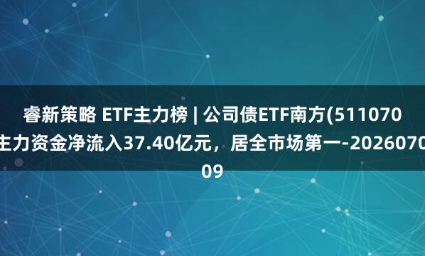 睿新策略 ETF主力榜 | 公司债ETF南方(511070)主力资金净流入37.40亿元，居全市场第一-20260709