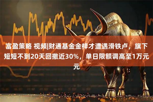 富盈策略 视频|财通基金金梓才遭遇滑铁卢，旗下短短不到20天回撤近30%，单日限额调高至1万元